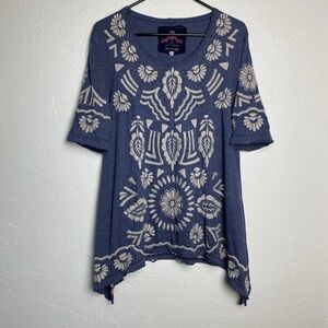 Johnny Was Short Sleeve Tunic Blue Embroidered Medium